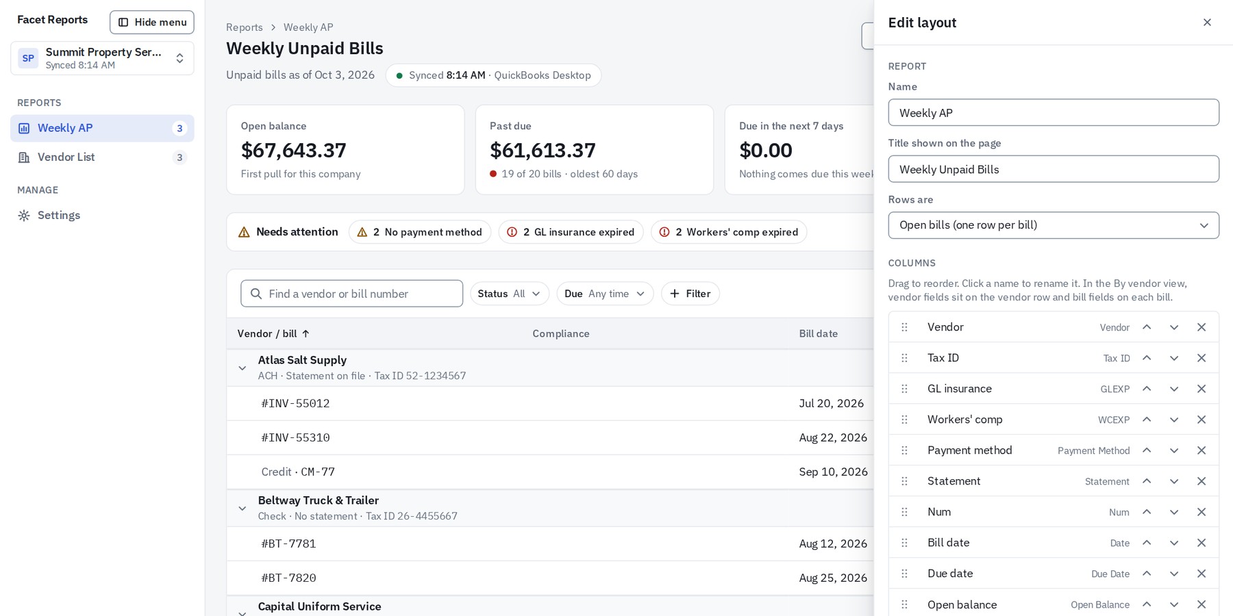 The Facet Reports layout designer